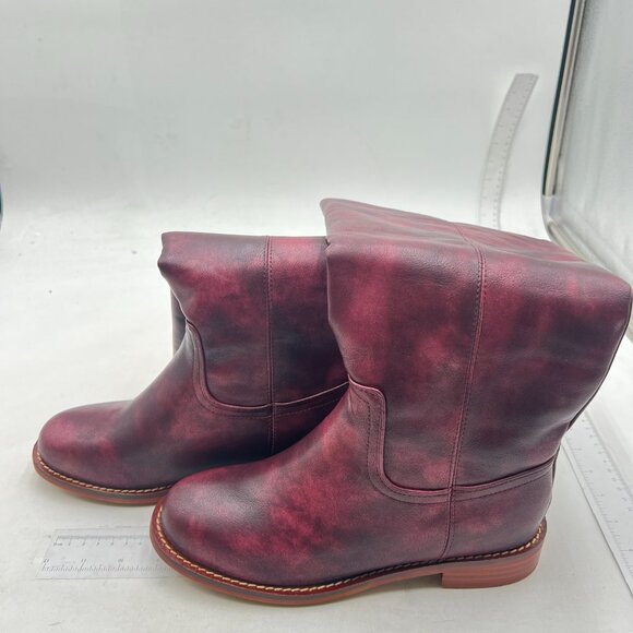 FOWT Women Platform Round Toe Calf High Boots Chunky Block Low Heel Purple Boots - Picture 4 of 8